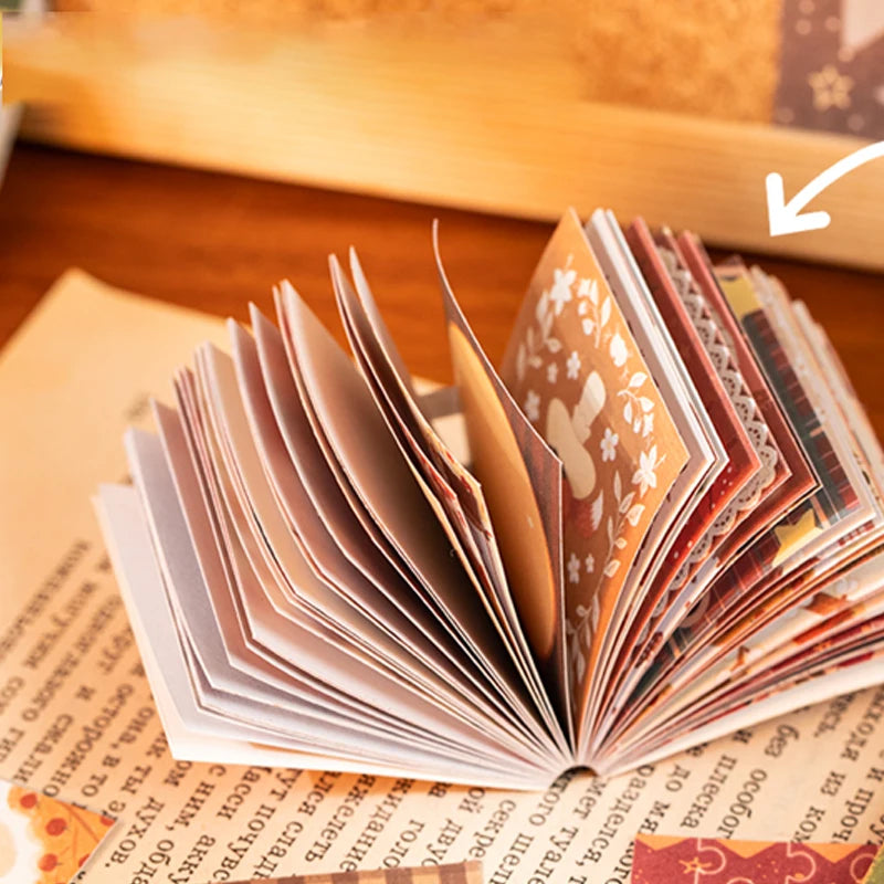 Healing Vintage Sticker & Note Pad, Abundant Materials for Creative DIY, Ideal for Journaling, Scrapbooking & Note-Taking Qme