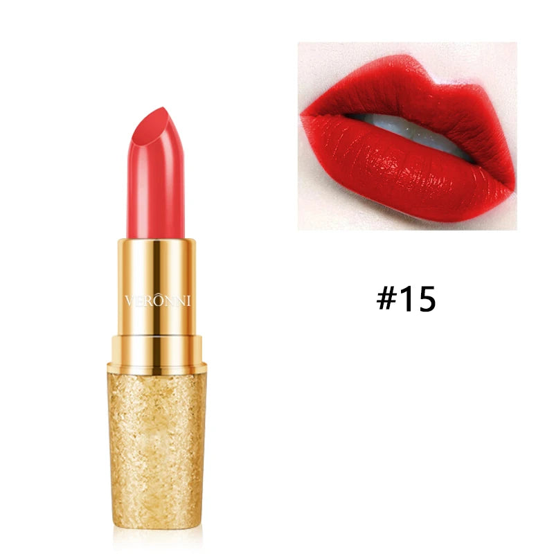 17 Colors Gold Tube Lipstick Moisturizing Velvet Matte Bullet Qme 15