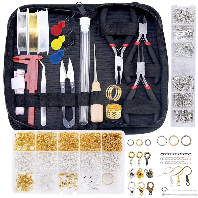 Jewelry Making Supplies Kit with Jewelry Tools Open Jump Rings Lobster Clasps Crimp Beads Screw Head Pins Eye Pins Earing Hooks Qme