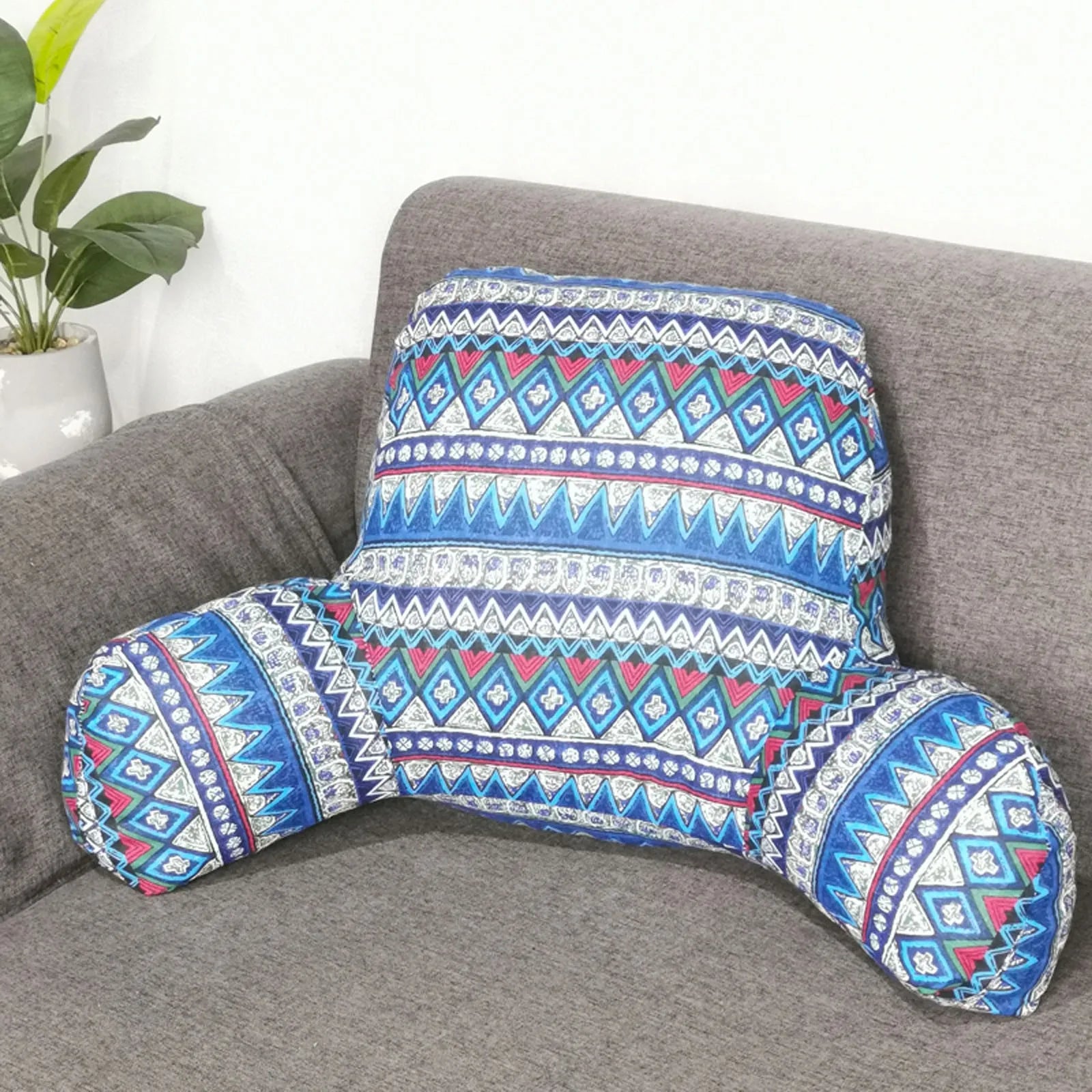 Print Pillow Back Cushion With Arm for Reading Rest Waist Support Office Chair Car Seat Sofa Rest Lumbar Cushion Velvet Backrest Qme E