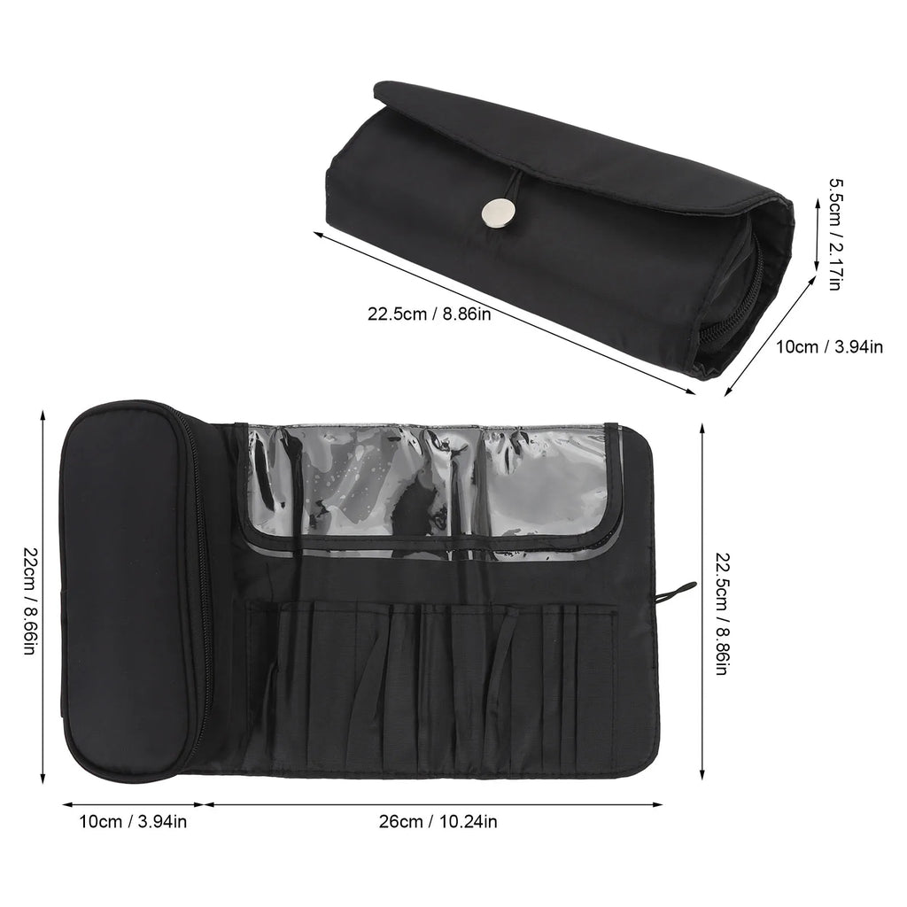 Makeup Brush Travel Case Makeup Brush Travel Case 12 Slots Multifunctional Waterproof Foldable Travel Cosmetic Brush Case Black Qme