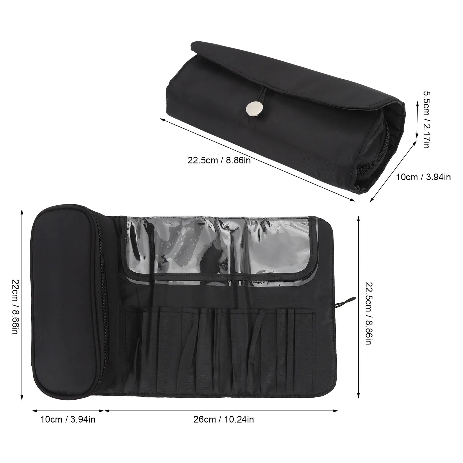 Makeup Brush Travel Case Makeup Brush Travel Case 12 Slots Multifunctional Waterproof Foldable Travel Cosmetic Brush Case Black Qme