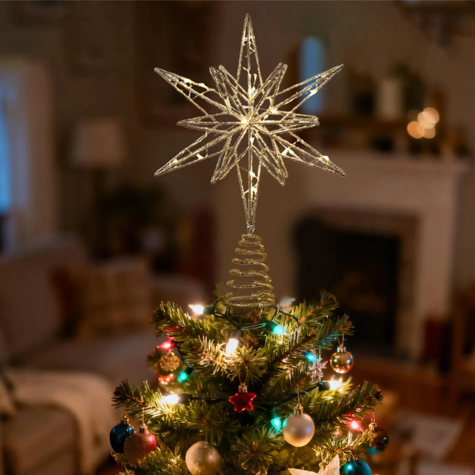 Christmas Tree Topper Star LED Light Holiday Treetop Decorations Qme