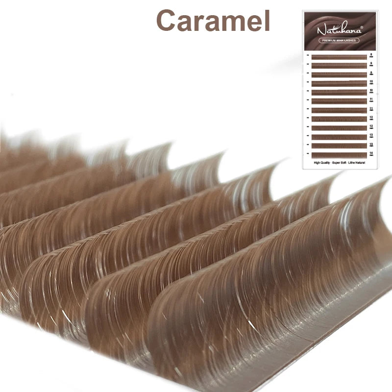 NATUHANA Caramel Colored Lashes Extension Individual Faux Mink False Qme Caramel LU 0.07mm|MIX