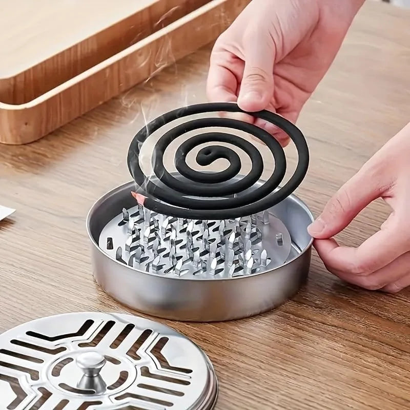 Stainless Steel Mosquito Coil Tray Holder With Lid Round Mosquito Coil Box Ash Tray For Home Hotel Camping Anti-Mosquito Supply Qme