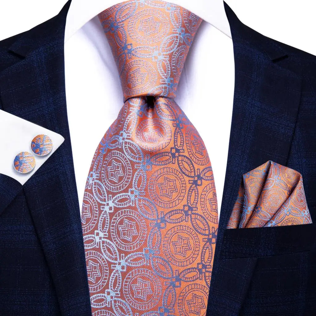 Solid Gold Yellow Ties Men Handky Cufflinks Fashion Men's Tie Wedding