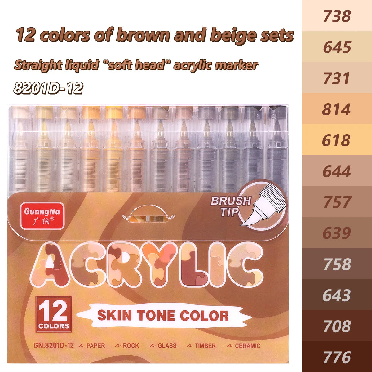 12 Colors/box Soft Tip Acrylic Marker Pens Set Water Resistant Paint Pen for Rock Wood Glass Canvas Graffiti DIY Art Stationery Qme 8201D-12