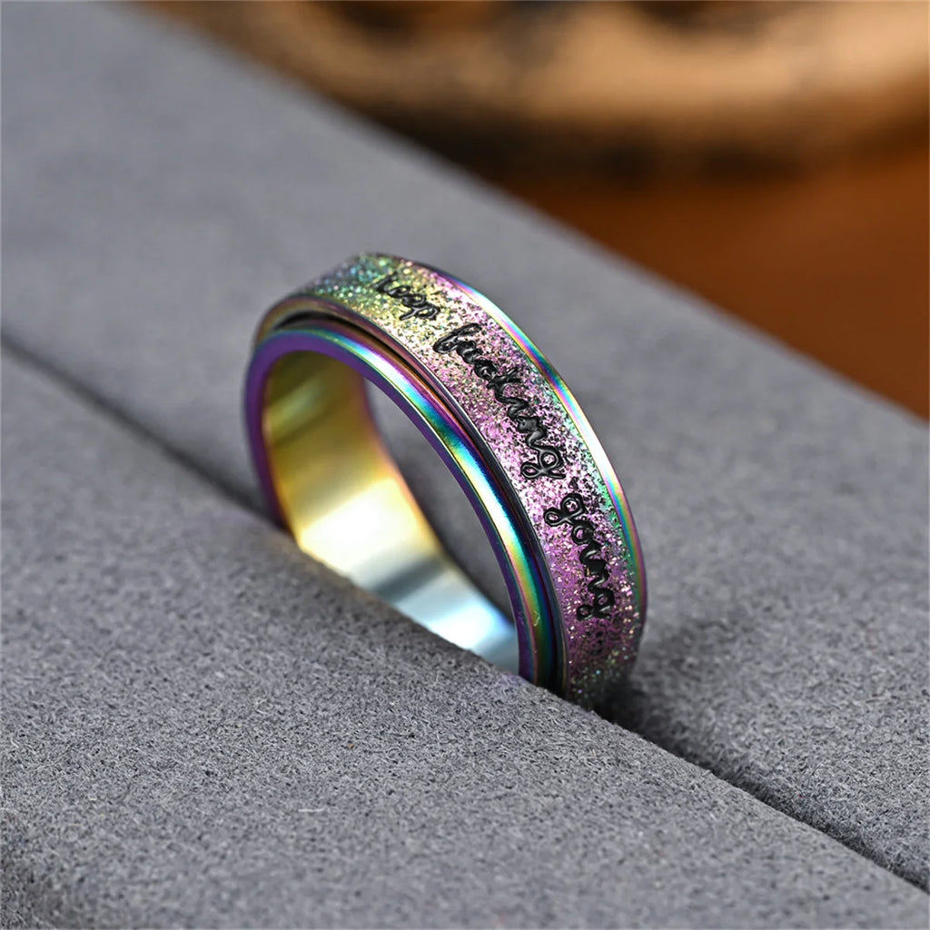Fashion Inspirational Vibrant Stainless Steel Rotating Ring Adjustable Unisex Daily Wear Hip Hop Jewelry Keep Going Ring Qme