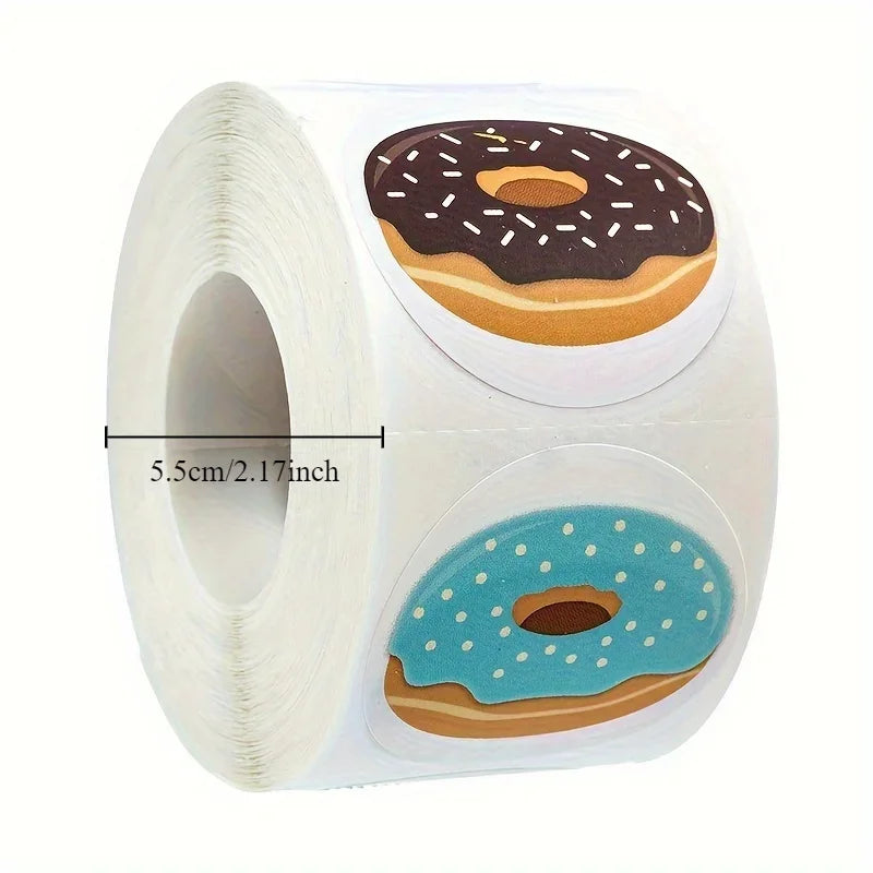 500pcs/roll Handmade-Style Donut Stickers Roll - Colorful Sprinkles, Icing & Doughnut Holes with Realistic Glazed, Frosted, Qme