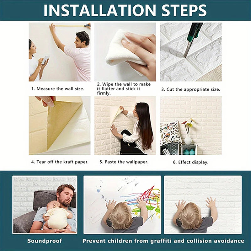 70CM 3D Wall Sticker Self Adhesive Background Decor XPE Foam Material Peel and Stick Wall Stickers Removable and Waterproof Qme