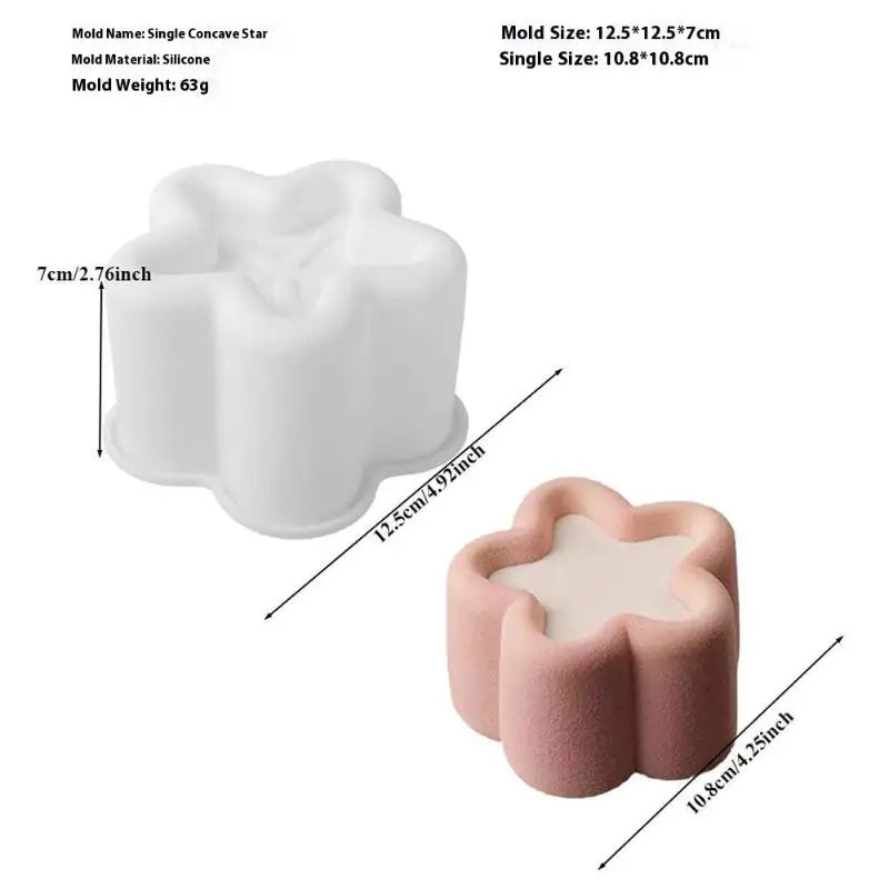 Flower Heart Square Star Shape Bento Cake Silicone Mold Chocolate Qme star shape White