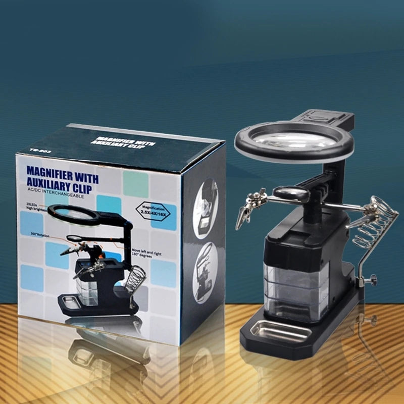 LED Glass Adjustable Magnification Metal Clamp Precisions Repair Qme