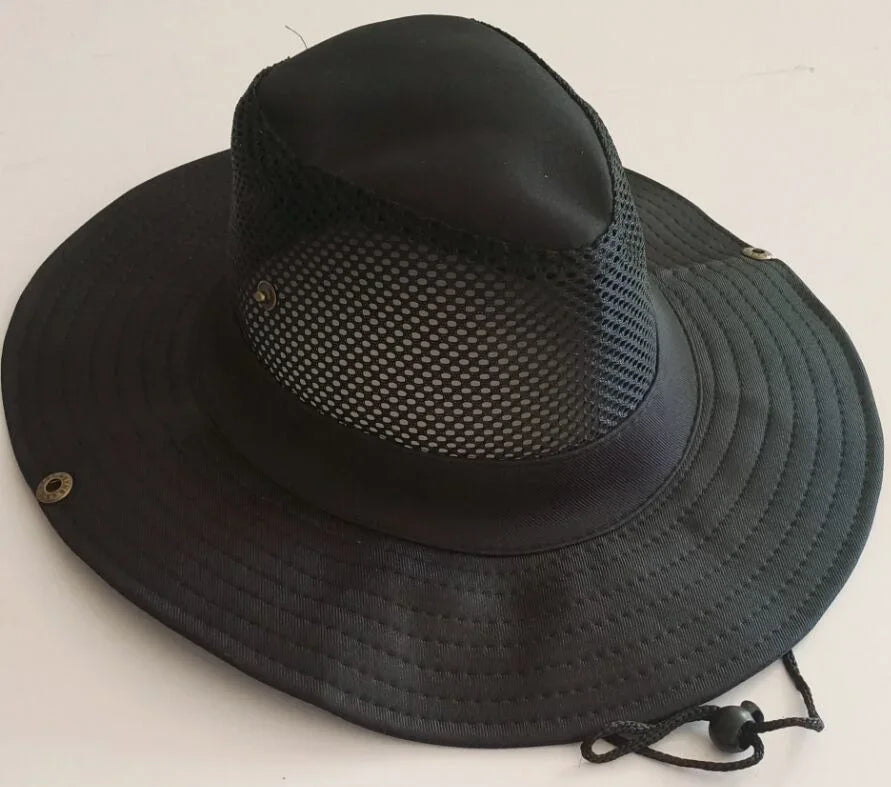 Men's Wide Brim Knight Sun Hat Monochrome Matte Outdoor Fisherman Cap Qme black