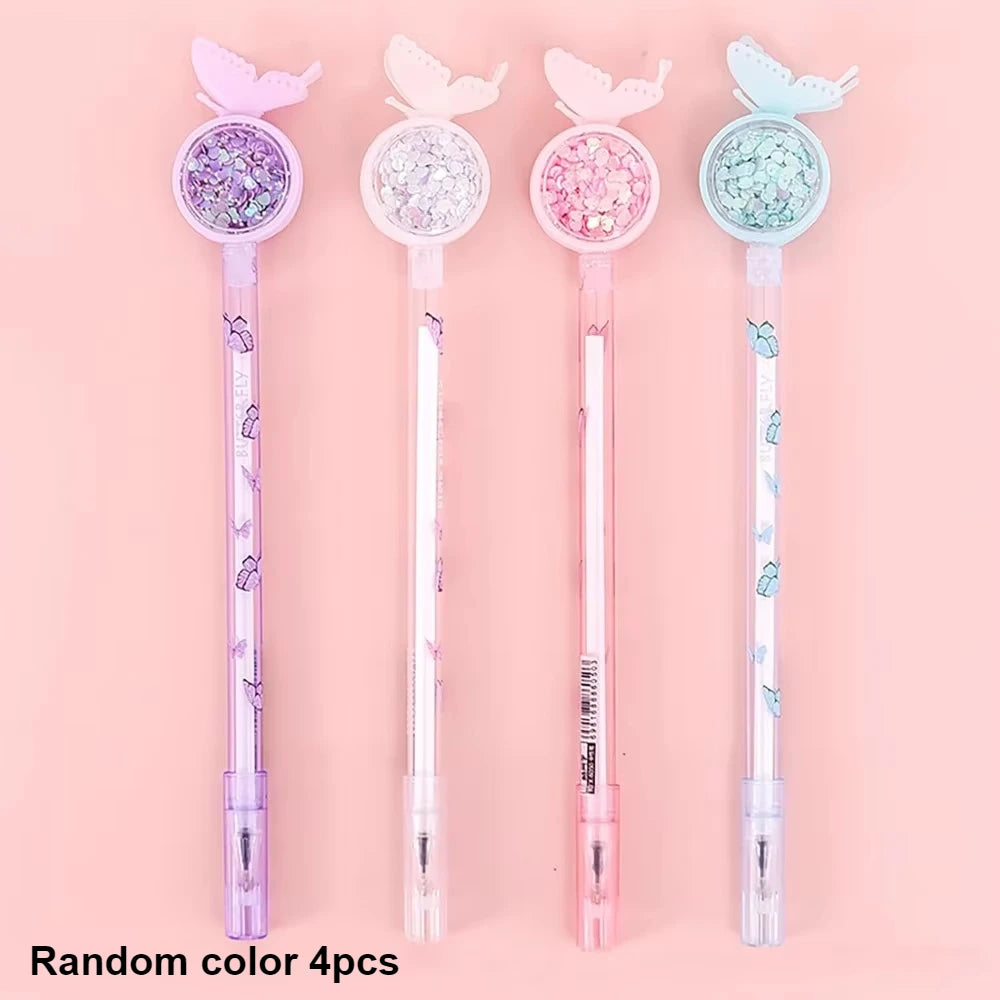 Butterfly Gel Ink Pen Novelty Holiday Pen with Black Ink, Suitable for Nurses, Students,Teachers, Classroom Office Supplies Qme Random color 4pcs