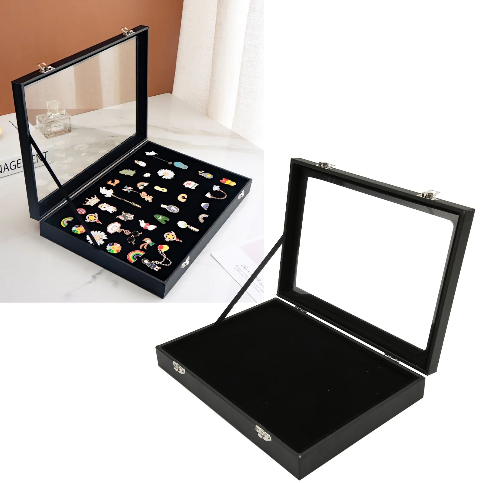 Medal Frame Box Space Saving Pin Display Case Dustproof Transparent Lid Sponge Lining with Lock Buckle for Badge Collection Qme