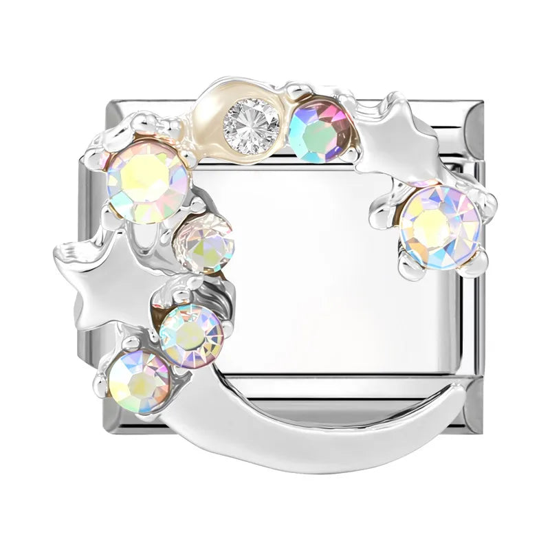 New Shiny Zircon Heart Bow Butterfly Bouquet Star Italian Charm Links Fit 9MM Stainless Steel Bracelet Girls' DIY Making Gift Qme S 13