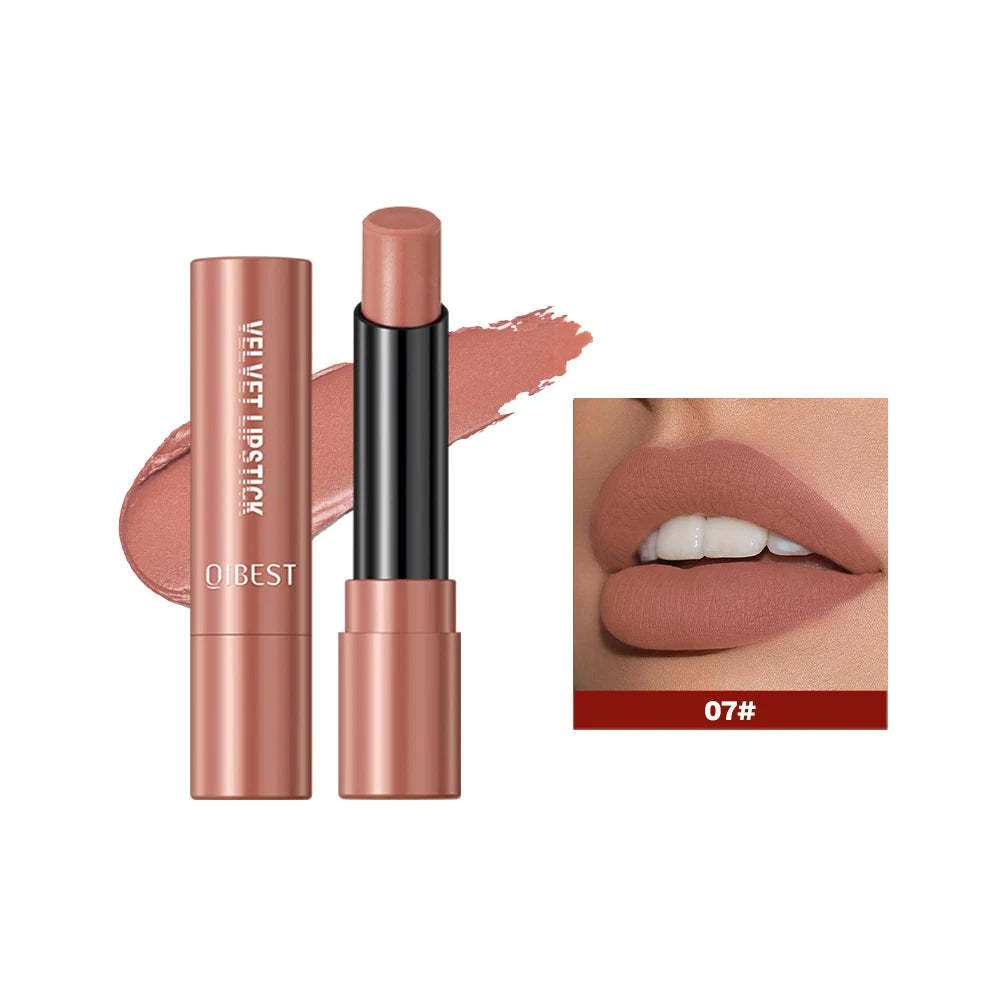 QIBESTNatural Velvet Matte Lipstick Long-lasting 10 Color Lip Stain Lightweight Moisturizing Lip Balm Women Makeup New Lip Tint Qme 07