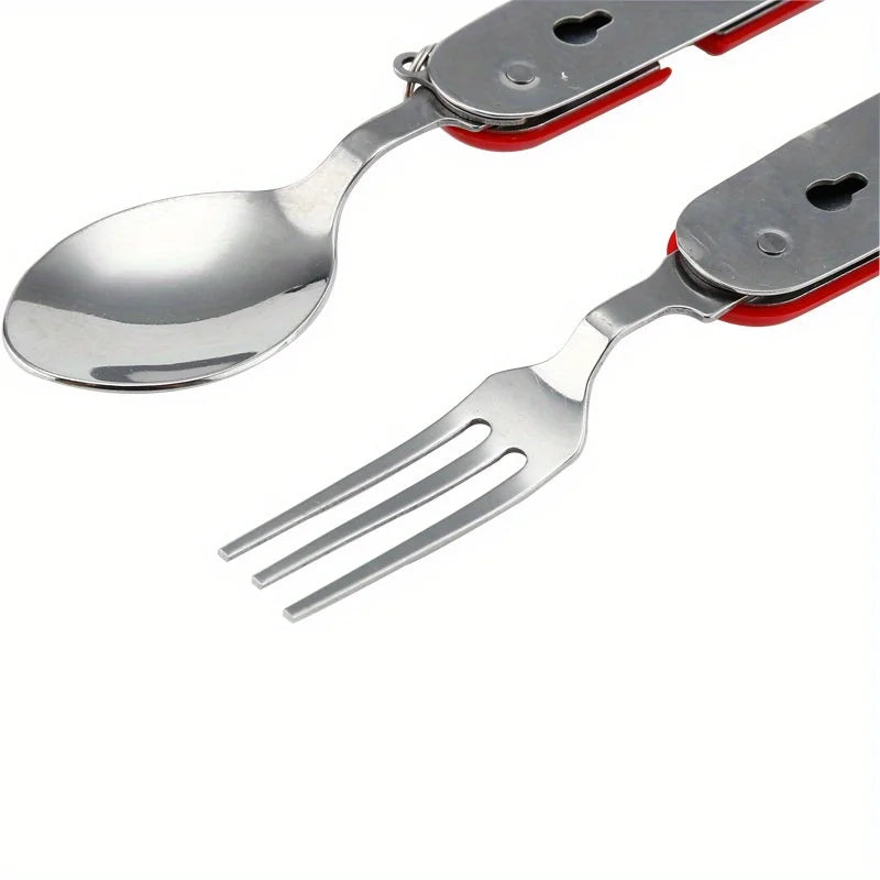 3 In 1 Folding Portable Cutlery Set Stainless Steel Spoon Fork Knife Combo Mini Compact Travel Camping Picnic Reusable Tableware Qme