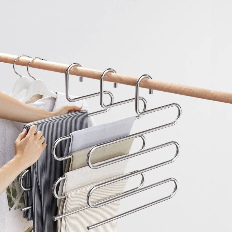 Stainless Steel Pants Rack Five-Layer Multi-Functional Hanger Multi-Layer Pants Storage Rack Home Organizer Qme
