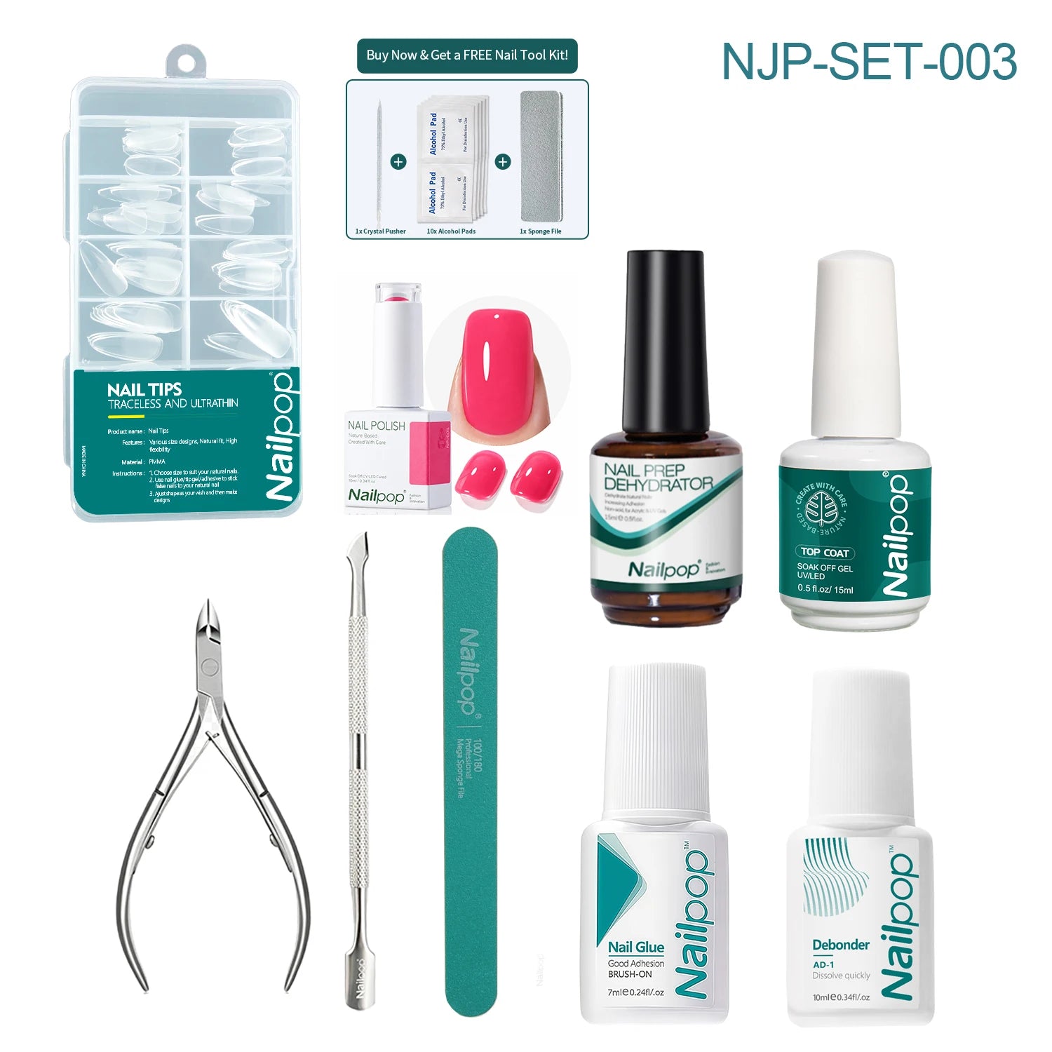 Nailpop Fake Nail Press Nails File Manicure Tools Home Salon DIY Prep Qme NJP-SET-003 No plug