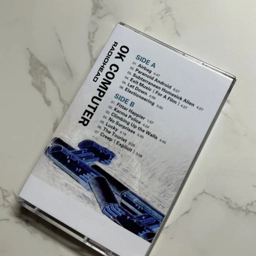 Alternative Rock Band Vintage Cassette Tape, "OK Computer" Glitch Art Highway Cover Design, Concept Album for Music Collectors Qme