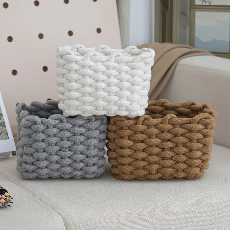 Artisanal Cotton Rope Storage Basket Bohemian Desktop Organizer Qme