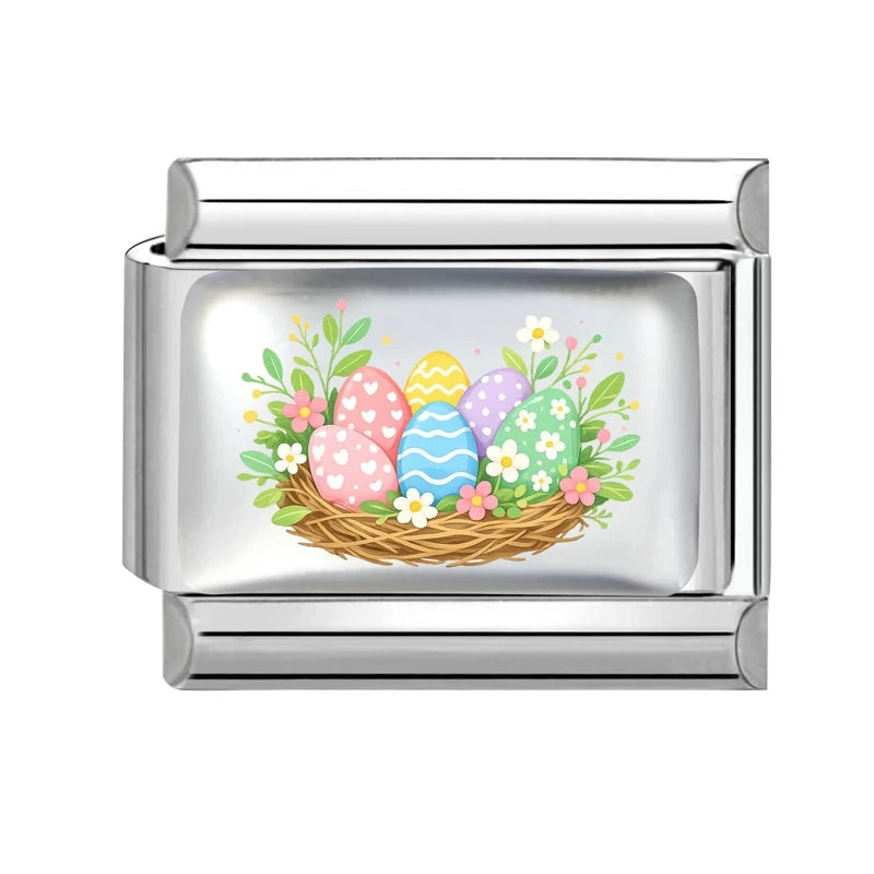 Spring Fashion 1pc Colorful Eggs Rabbit Tulip Easter Italian Link Fit 9mm Bracelet Making DIY Stainless Steel Charm Jewelry Gift Qme Style 28