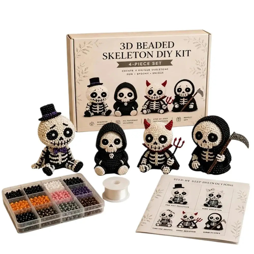 3D Beaded Skeleton Craft Set Halloween Adorable Keepsake Mini 3D Beaded Skeleton Crafting Set for Home Party Classroom School Qme A