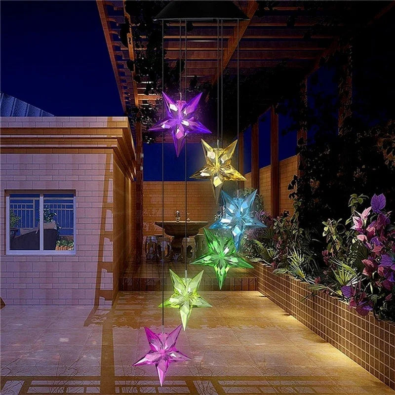 LED Solar Wind Chime Crystal Ball Hummingbird Light Changing Qme
