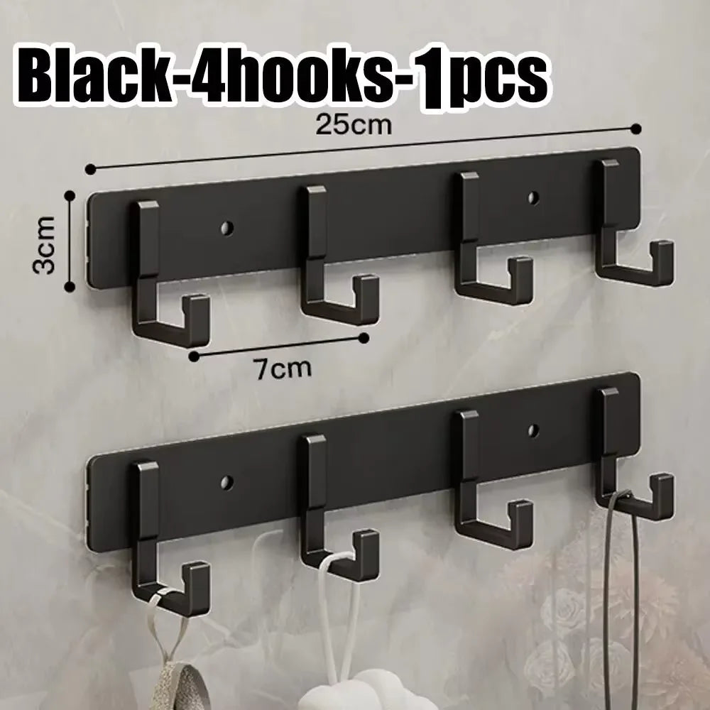 Moisture Isolation Aluminum Alloy Wall Hook Easy Clean Design for Laundry Room Cleaning Tool and Sundry Wall Hanging Arrangement Qme Black-4hooks-1pcs