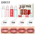 QIBEST 4Pcs Roll-On Lip Balm Moisturizing Clear Transparent Lip Oil Long Lasting Hydrating Rolling Bead Lip Gloss Woman Makeup Qme Lip Oil Sets