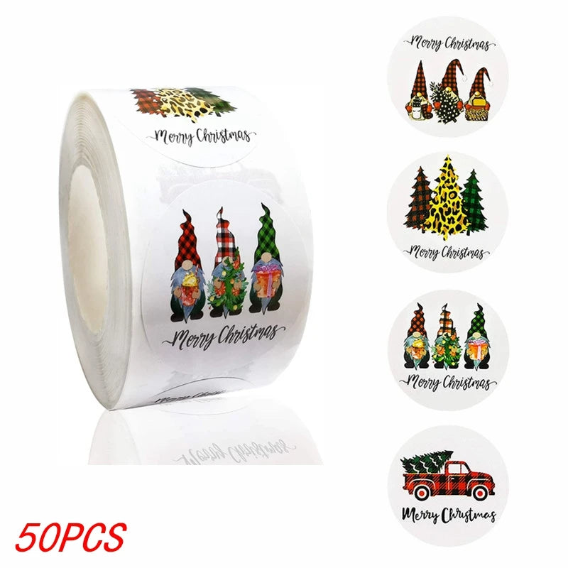 Merry Christmas Stickers Self-adhesive Christmas Tree Santa Claus Seal Labels Holiday Stickers For Gift Sealing Christmas Decor Qme Type A-50pcs Diameter 2.5CM