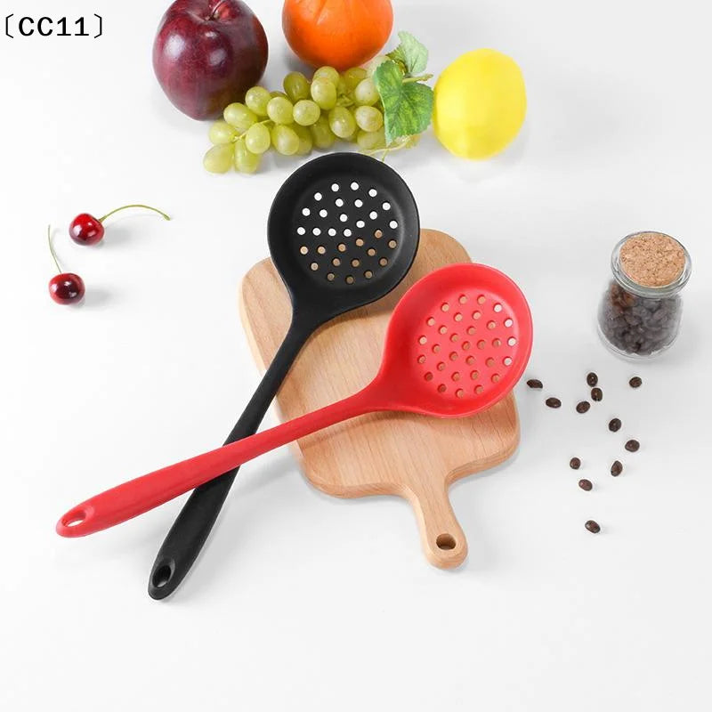 Silicone Strainer Non-stick Pan Spoon Ladle Slotted Cooking Utensil Qme