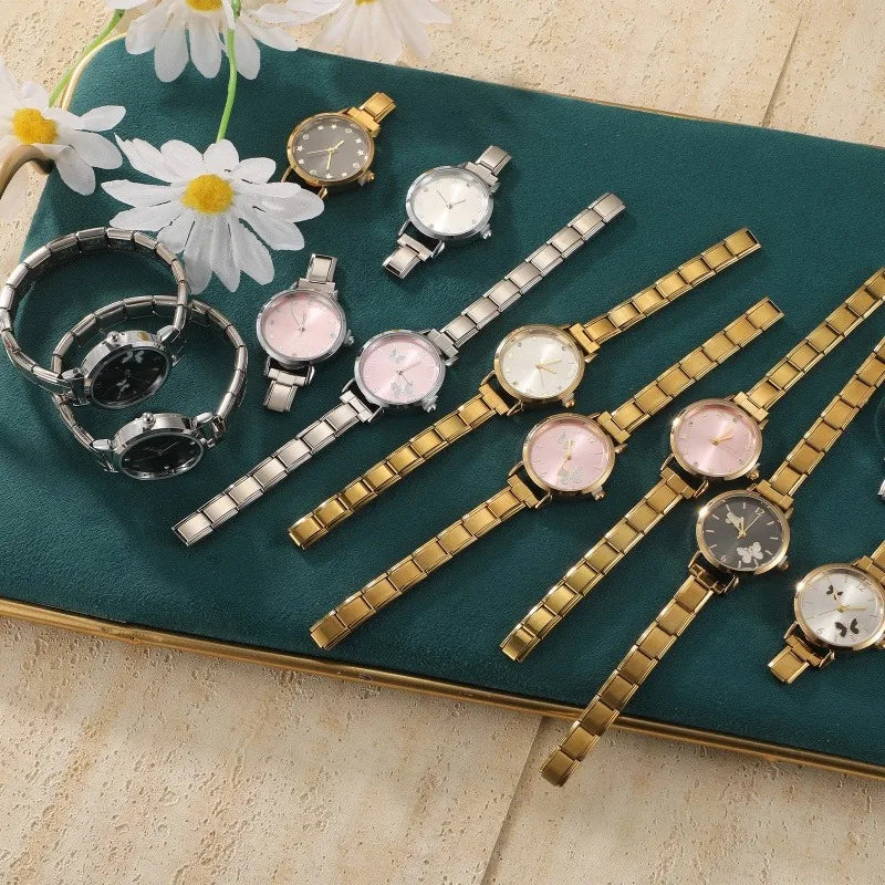 New High Quality 9MM Width Italian Charm White Black Butterfly Round Elastic Watch Bracelet Bangle for Party Birthday Daily Gift Qme