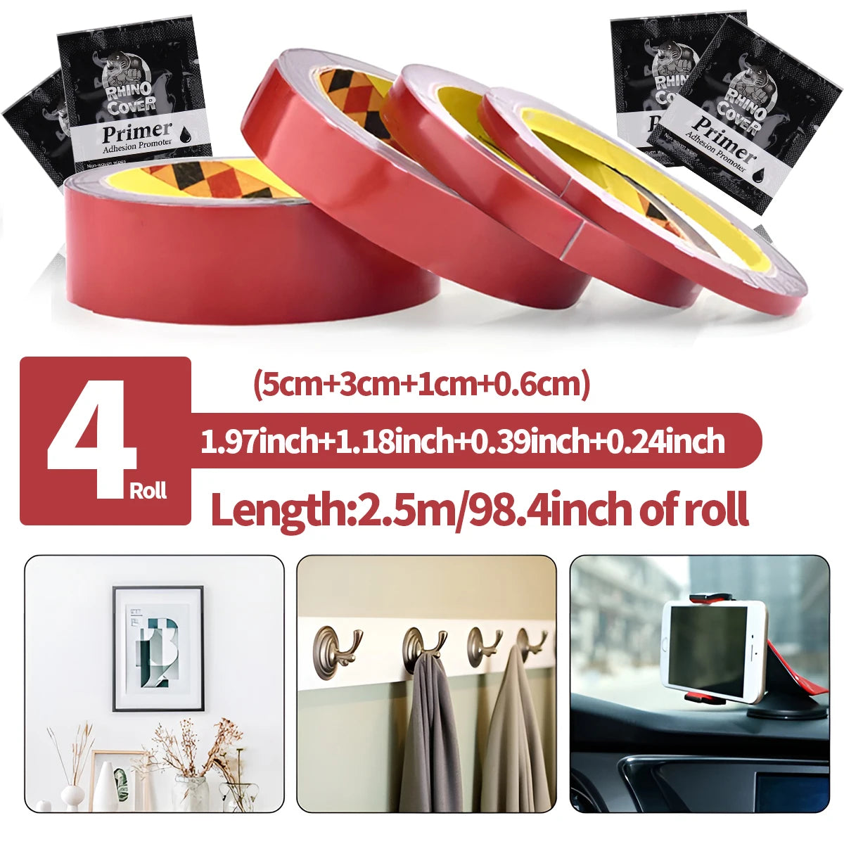 Double Sided Tape Adhesive Car Special Double-sided Tape Indoor Decor Traceless Fixing Sticker Two Face Tape Qme 4Roll