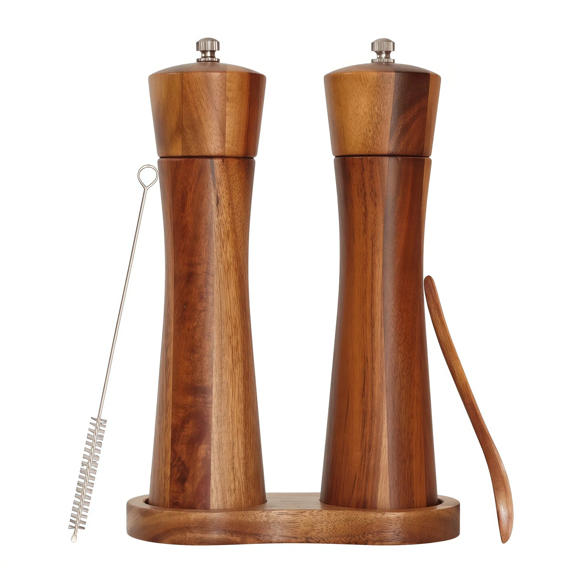 2pieces Wood Manual Pepper Grinder,Pepper Mill & Sea Salt Grinder,Handheld Grinder for Black Pepper Portable Spice Grinding Tool Qme D Waist-shapedwithB