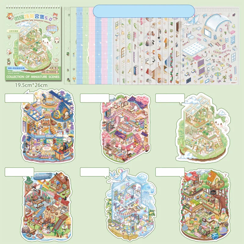 20pcs/bag Foggy Town Miniature Scenery Large-Size Sticker Book 6 Varieties for Endless Fun DIY 3D Scenes Kill Time with Brain-Te Qme A