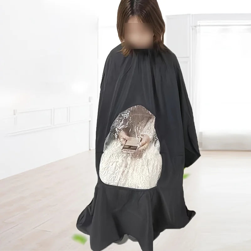 1 hair cutting apron, hair cutting see through bib, shawl, visible hair cutting bib Qme black