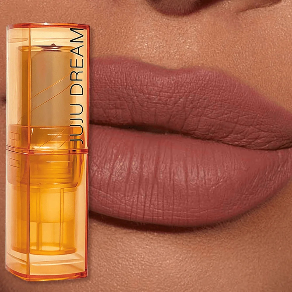 JUJU DREAM Amber Transparent Tube Velvet Lipstick Retro Brown Matte Qme