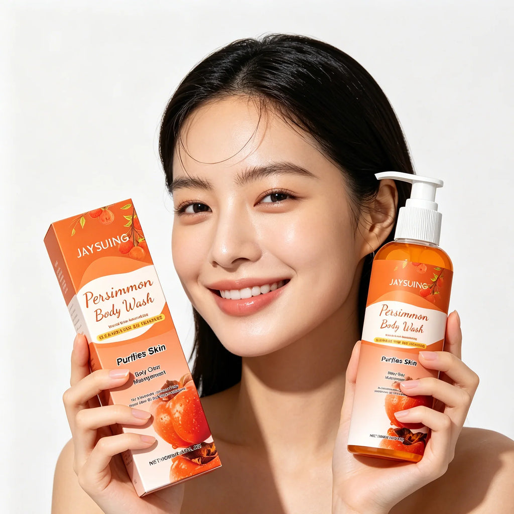 Jaysuing Persimmon Body Wash Odor Removal Refreshing Oil Control Exfoliating Body Cleaning Smooth Skin Purification Shower Gel Qme