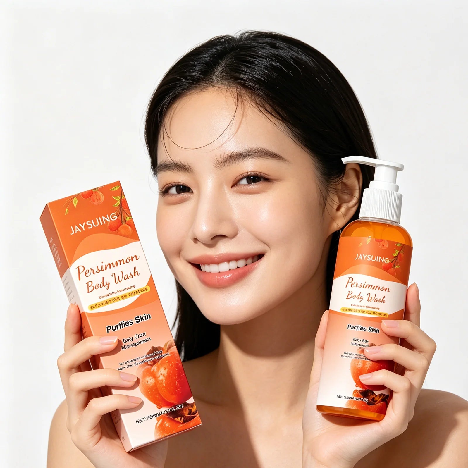 Jaysuing Persimmon Body Wash Odor Removal Refreshing Oil Control Exfoliating Body Cleaning Smooth Skin Purification Shower Gel Qme