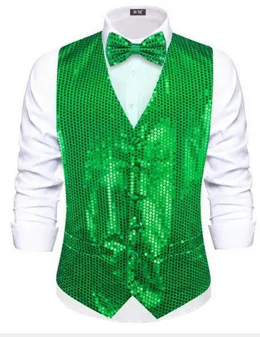Men's Shiny Sequin Vest Matching Bow Tie 3 Vibrant Options Parties Qme 3238 XXL