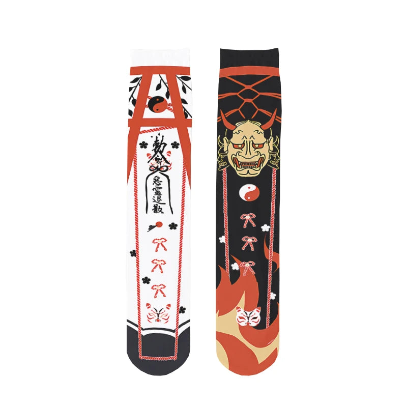 1 Pair Women Mid-tube Stockings Cartoon Anime Personality Printed Qme style4 One Size