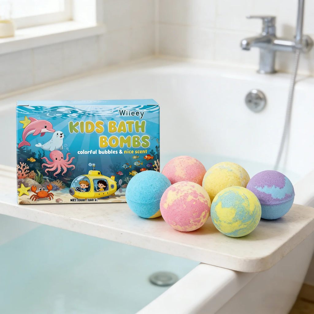 Wiieey Bath Balls for Kids Gentle Skin Cleansing Deep Hydration Calming Scent Infusion Rich Bubble Soothing Bath Bombs 180g Qme