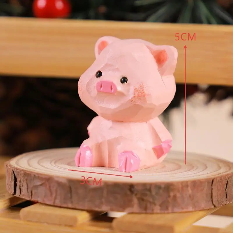 Handmade Wooden Pig Figurine Fu Character Decorative Statue Cute Animal Ornament For Home Office Desk Decoration Birthday Gift Qme A1