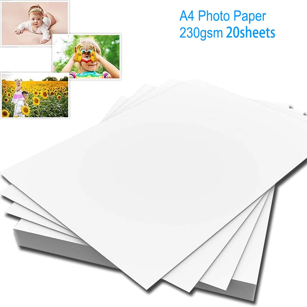 A4(8.27"×11.7") Photo Paper , Waterproof Glossy for Photo Paper，A4 Size 230gsm Waterproof Embossed Card Paper Inkjet Photo Paper Qme 20Sheets