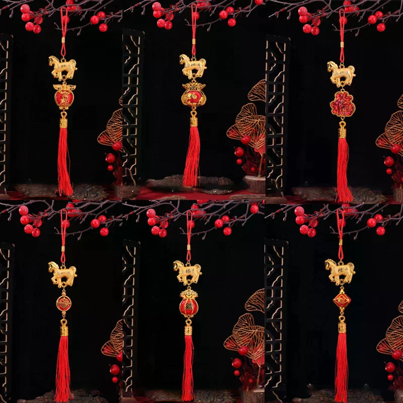 1/10Pcs 2026 Year Of The Horse Wall Hanging Car Ornament Chinese New Year 3D Horse Lantern Red Gold Pendant Lucky Decor Gifts Qme