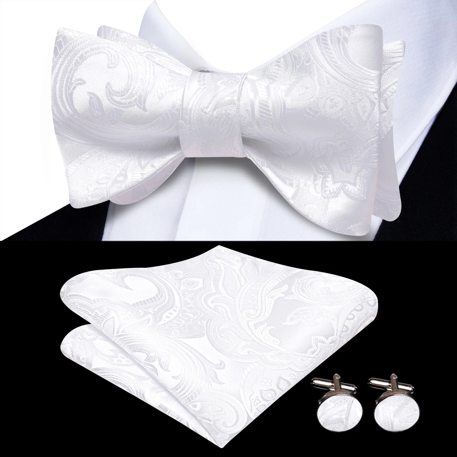 Pink Orange Sky Blue Hi-Tie Mens Bow Tie Pocket Square Cufflinks Set Self-tied Butterfly Knot Bowtie for Wedding Business Gift Qme HT-LH-2293