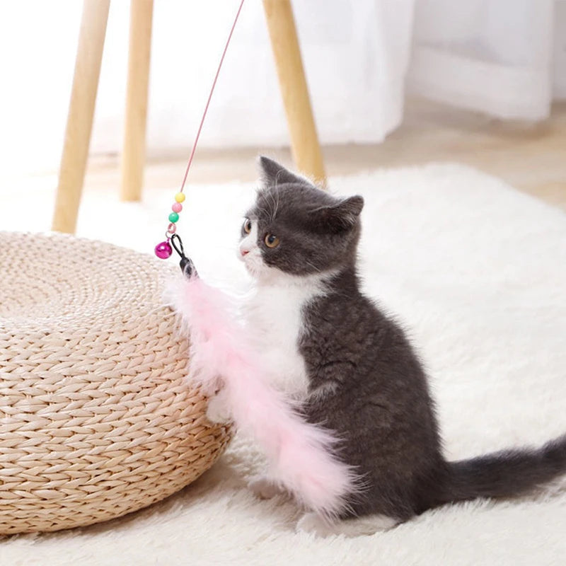 Cat Teaser Stick With Bell, Feather, Long Rod Suction Cup Qme
