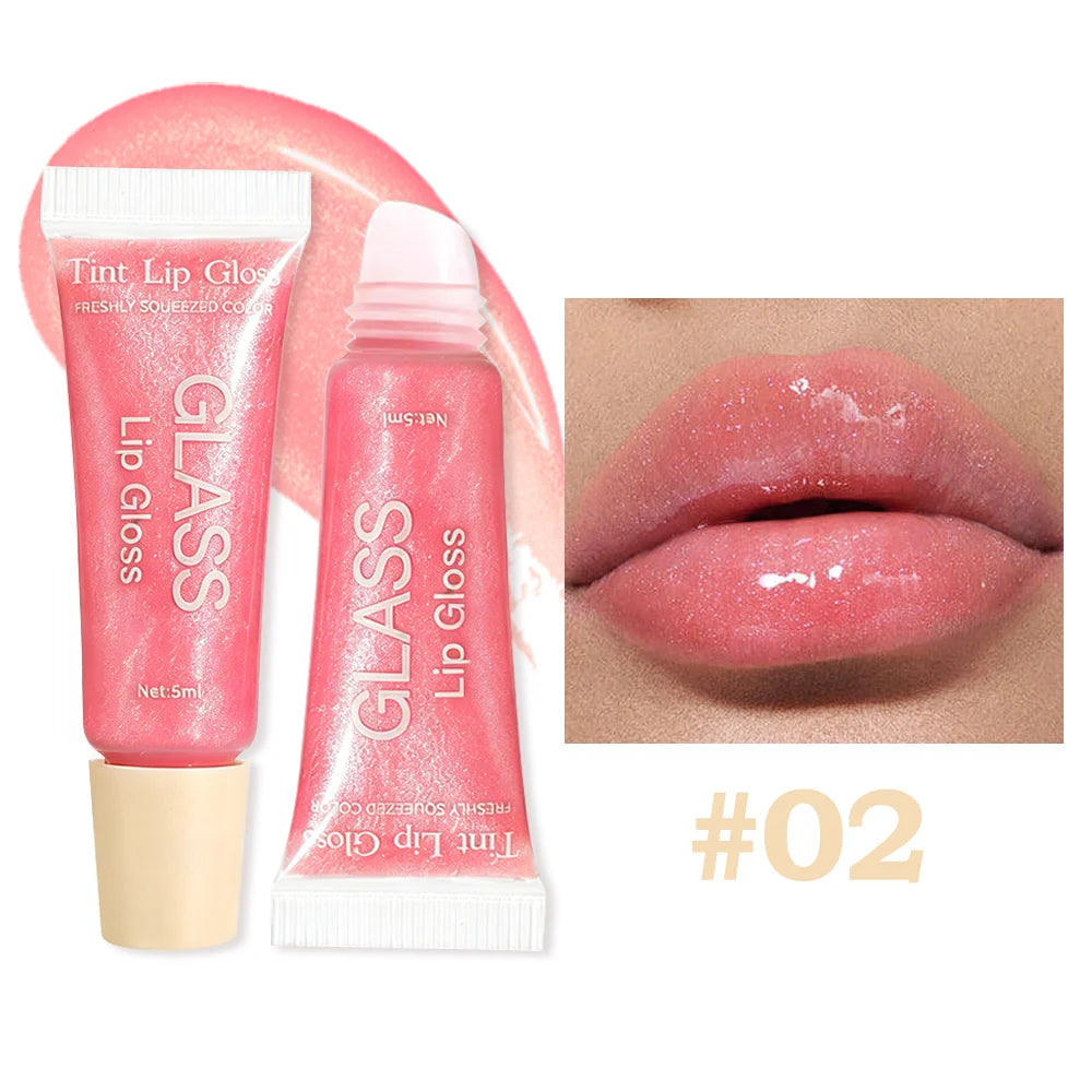 3-Color Glass Tint Lip Gloss Long Lasting Non-sticky Hydrating Qme Red pomegranate